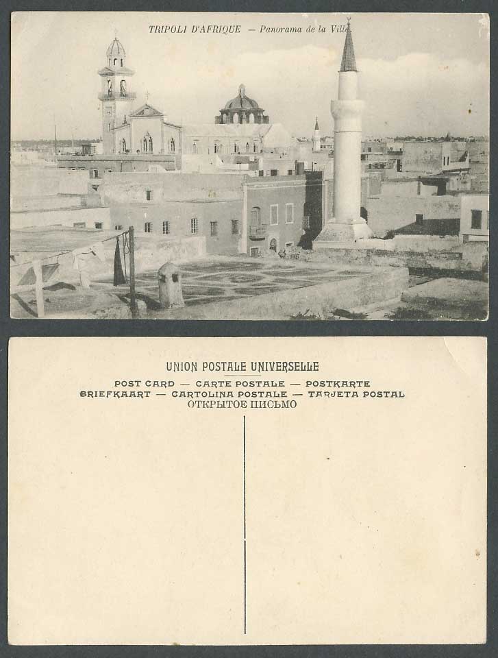 Libya Old Postcard Tripoli, The City Panorama de la Ville, Mosque Towers, Africa