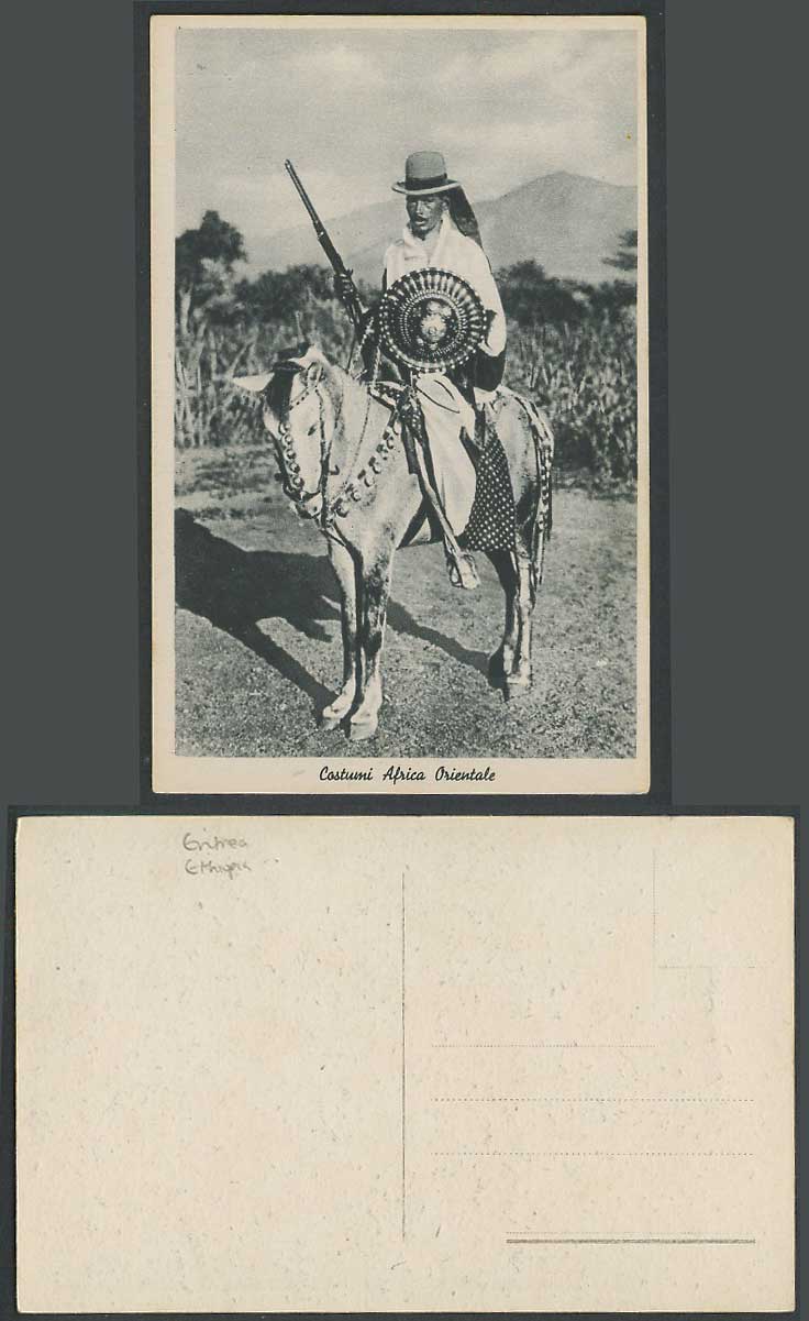 Eritrea Ethiopia Old Postcard Costumi Africa Orientale, Horse Rider Gun & Shield
