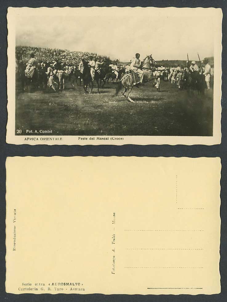 Eritrea Ethiopia Old Postcard Feste del Mascal Croce, Asmara Horse Riders Horses