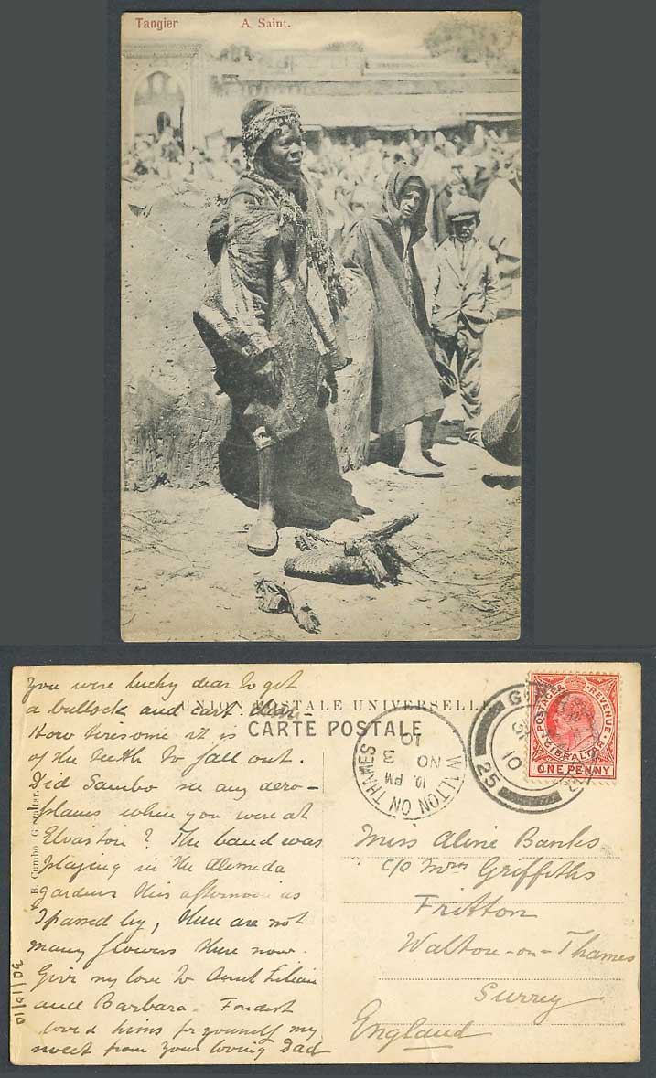 Morocco Gibraltar 1910 Old Postcard Tanger Tangier A Saint Woman Man Boy Costume