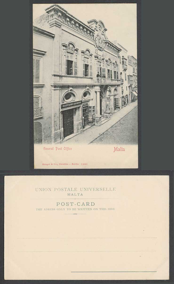 Malta Old UB Postcard GENERAL POST OFFICE, Street Scene, Valletta Maltese G.P.O.