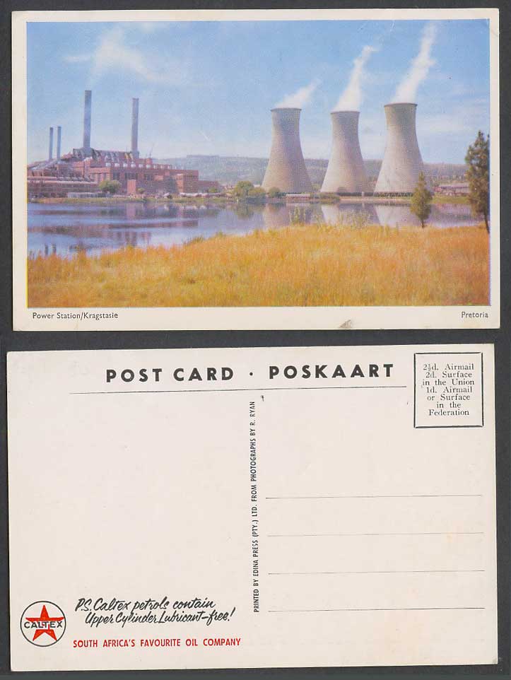 South Africa Pretoria Power Station Kragstasie, Caltex Petrols Ads. Old Postcard