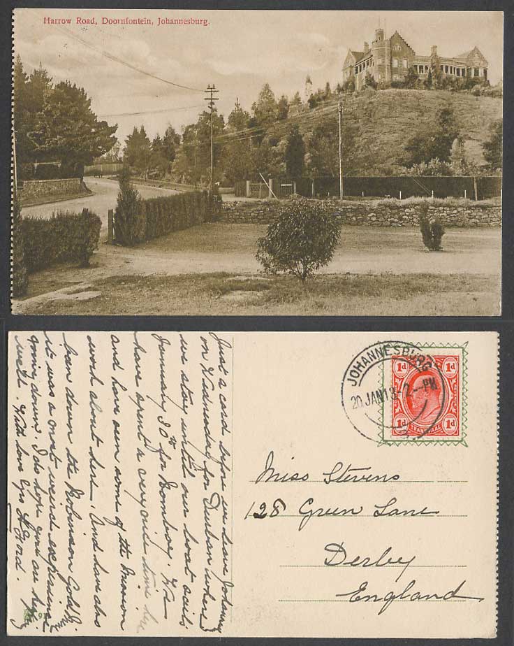 South Africa KE7 1d 1913 Old Postcard Johannesburg Harrow Road Doornfontein Hill