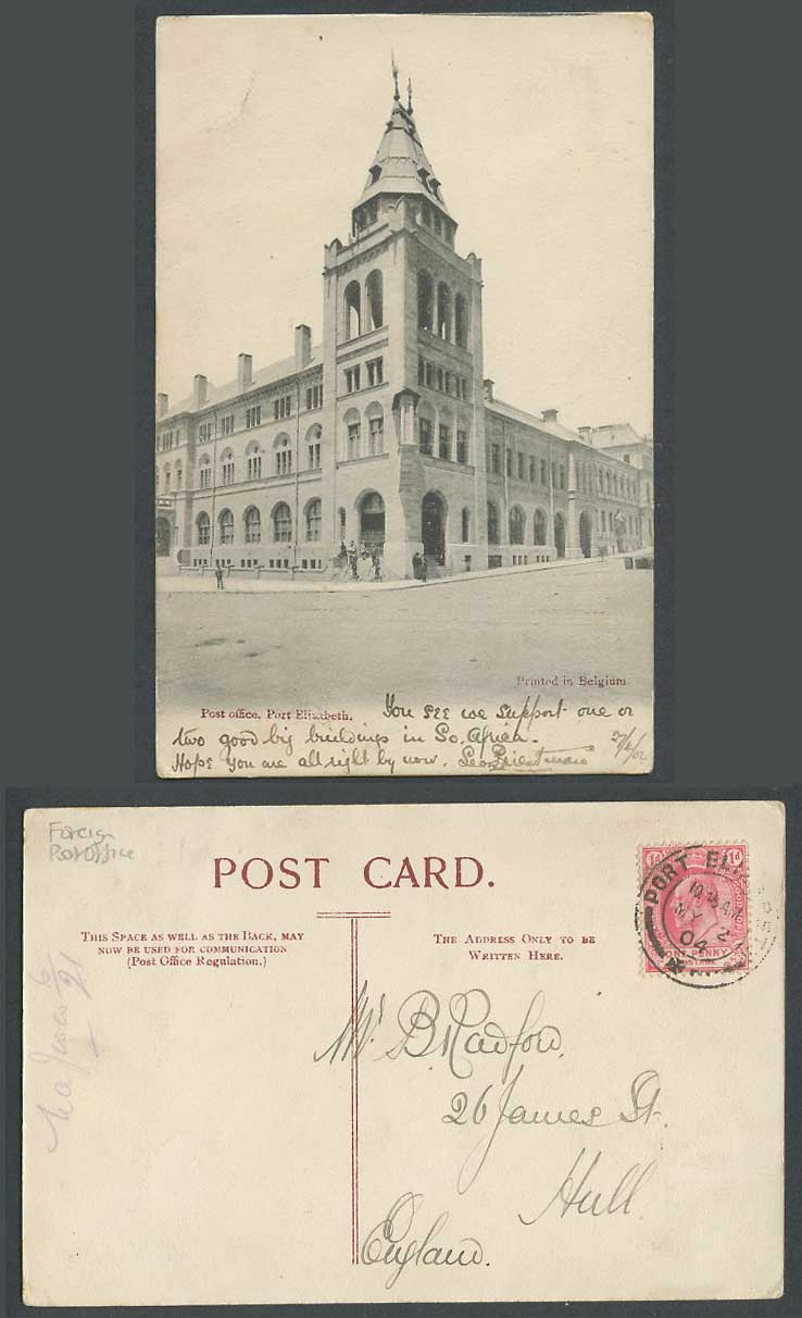 South Africa 1d 1904 Old Postcard Port Elizabeth Post Office, Street Scene Bikes