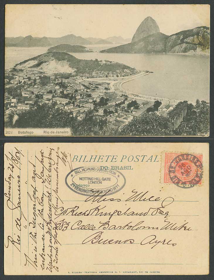 Brazil 100 reis 1907 Old Postcard Rio de Janeiro Botafogo, Panorama General View