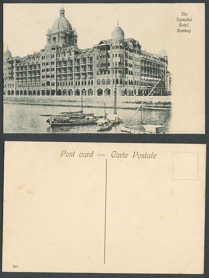 India Old Postcard TAJ MAHAL PALACE HOTEL Bombay The Tajmahal Hotel Native Boats