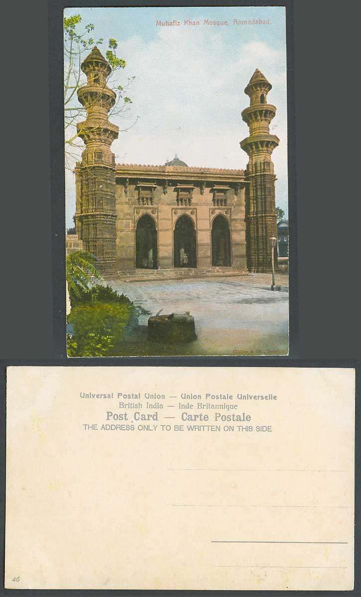 India Old Colour Postcard Ahmedabad, Muhafiz Khan Mosque Towers Mosquee No. 46