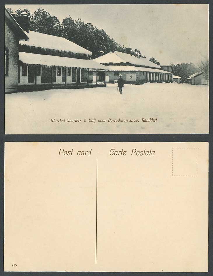 India Old Postcard Married Quarters & Half Noon Barracks in Snow RANIKHET Winter