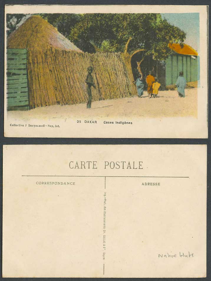 Senegal Old Postcard Dakar Cases Indigenes, Native Huts Houses, Children, Street