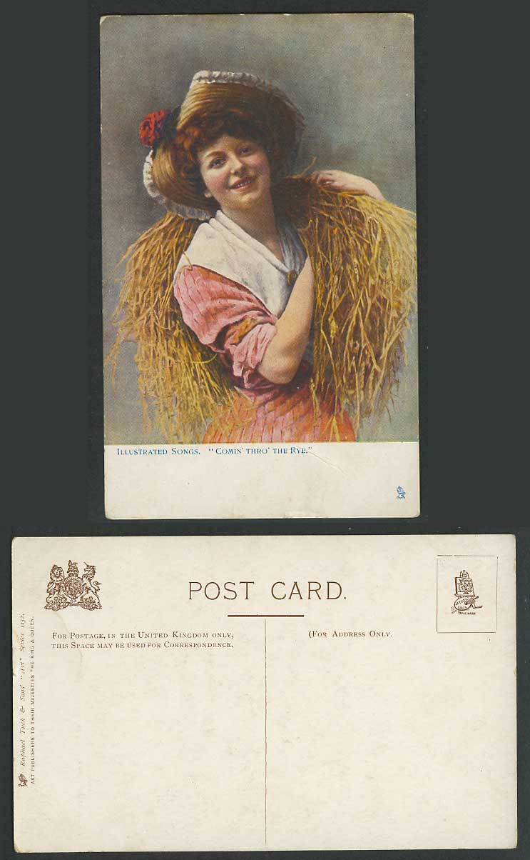 Illustrated Songs Comin' Thro' The Rye Woman Farmer Tuck's Art 1152 Old Postcard