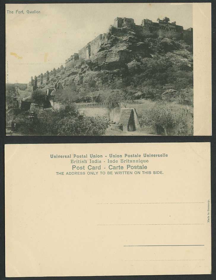 India Old Postcard THE FORT GWALIOR Fortress Walls and Towers on Hill, Arch Gate