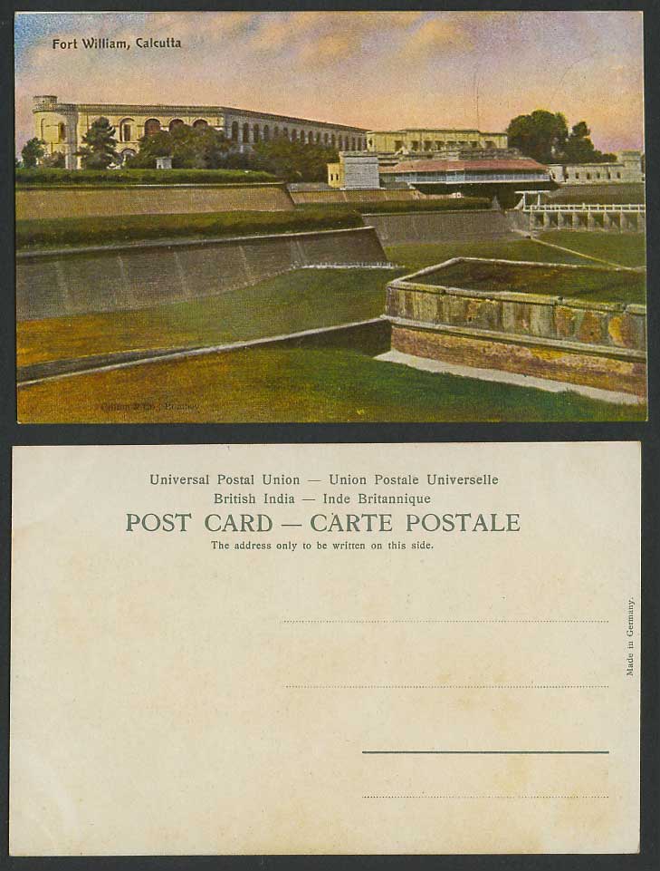 India Old Colour Postcard Fort William Calcutta, Fortress Bridge Bldgs. Panorama