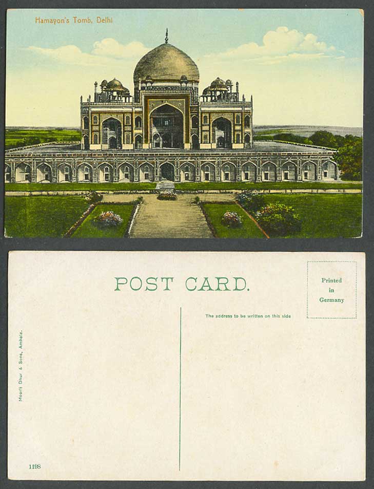 India Old Colour Postcard Hamayon's Tomb, Delhi, Gardens Flowers, British Indian