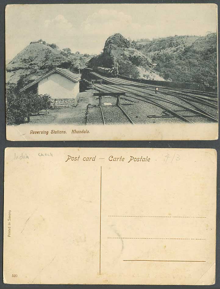 India Old Postcard Reversing Stations Khandala Locomotive Train Railway Station