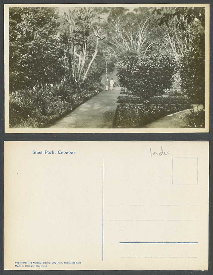 India Old Real Photo Postcard Sim's Sims Park, Coonoor, Minerva Trading Emporium