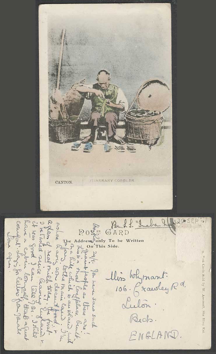 China Old UB Postcard Canton Itinerary Cobbler Chinese Shoemaker S.S. Inaba Maru