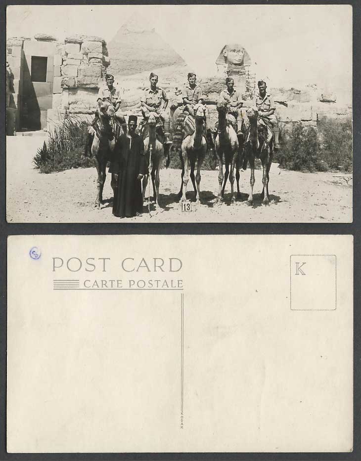 Egypt Old Real Photo Postcard Cairo Sphinx Pyramid WW1 Soldiers Camels 13, Guide