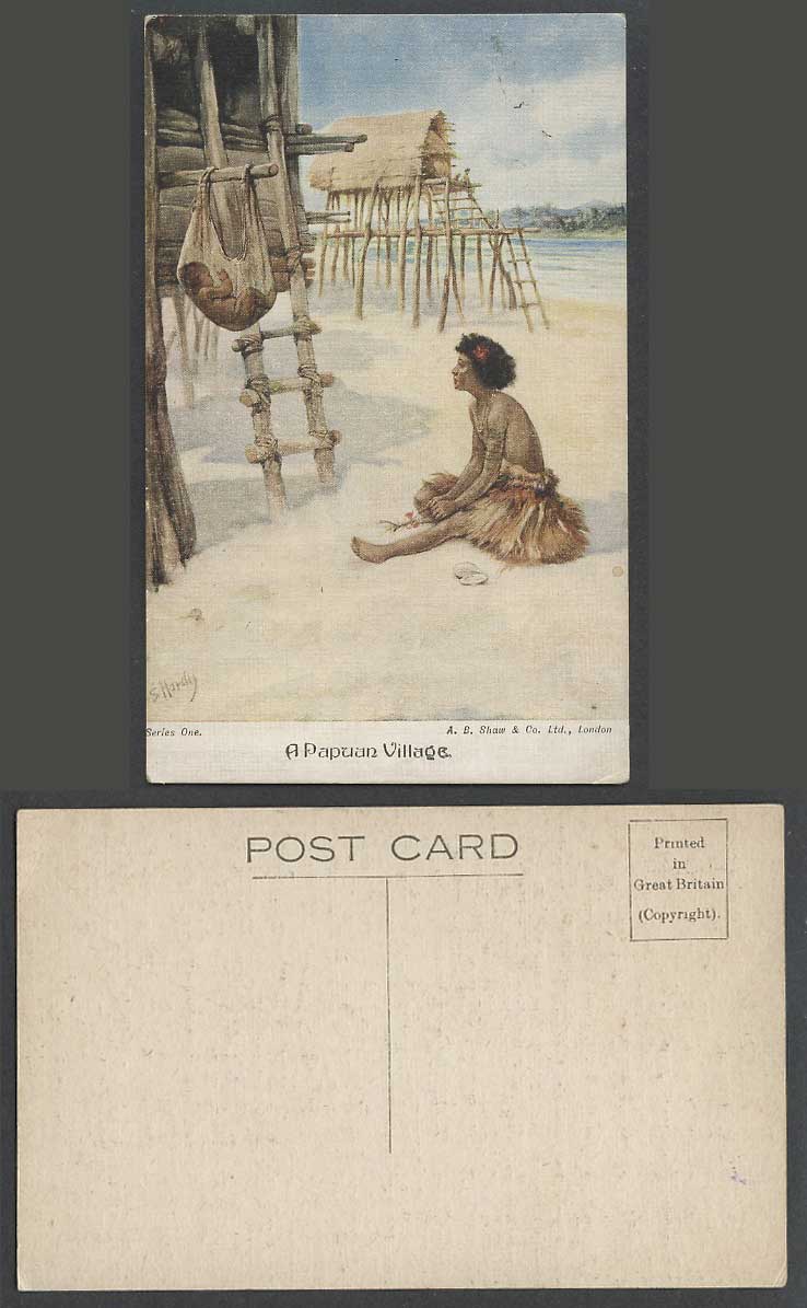 Papua New Guinea A Papuan Village Woman Baby ES Hardy Artist Signed Old Postcard