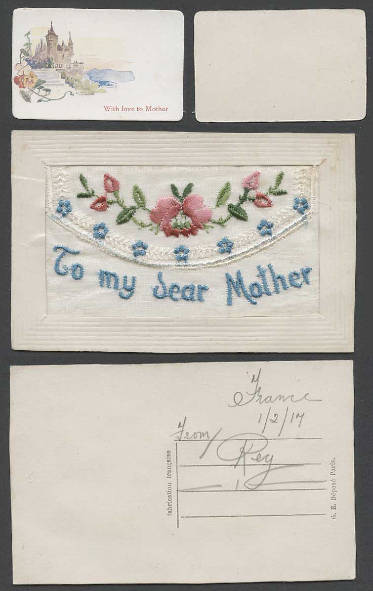 WW1 SILK Embroidered 1917 Old Postcard To My Dear Mother, With Love to... Wallet