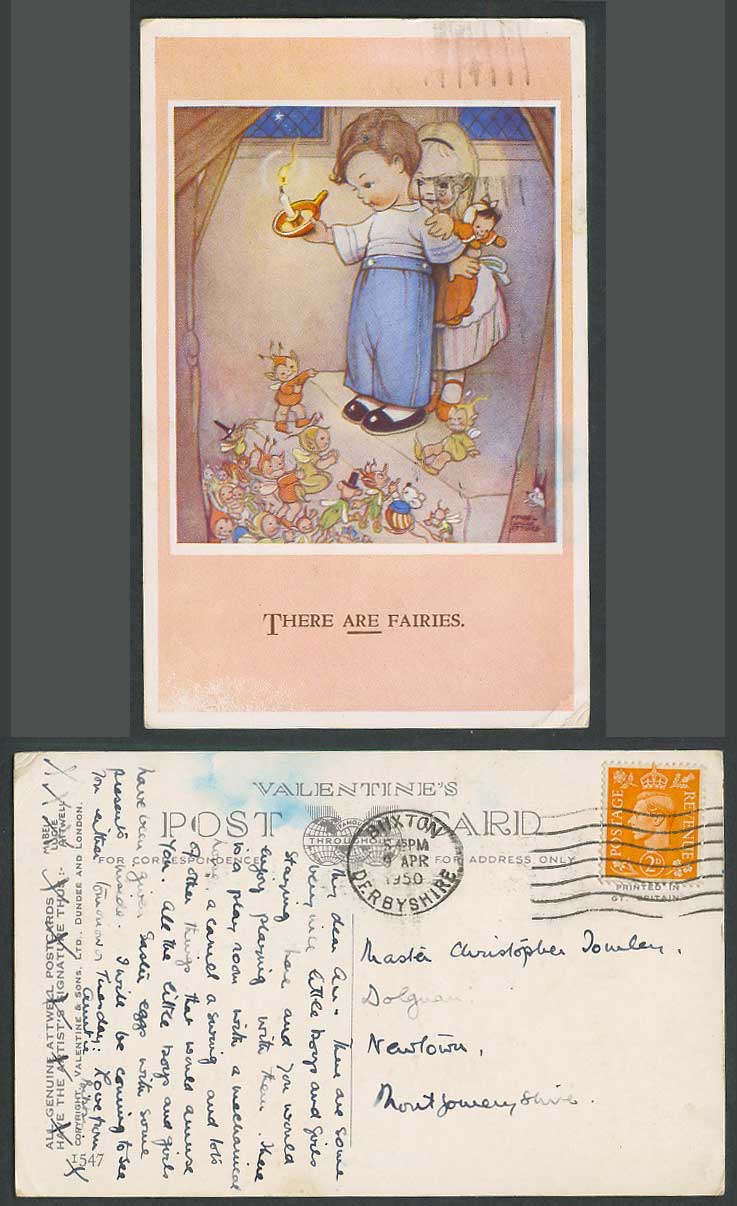 MABEL LUCIE ATTWELL 1950 Old Postcard There Are Fairies Fairy Boy Girl Doll 1547