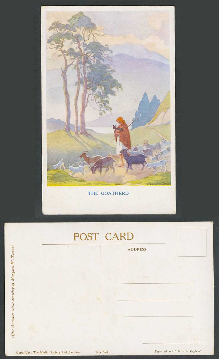 Margaret W. Tarrant Old Postcard The Goatherd Sheep Goats Lambs and Shepherd 594