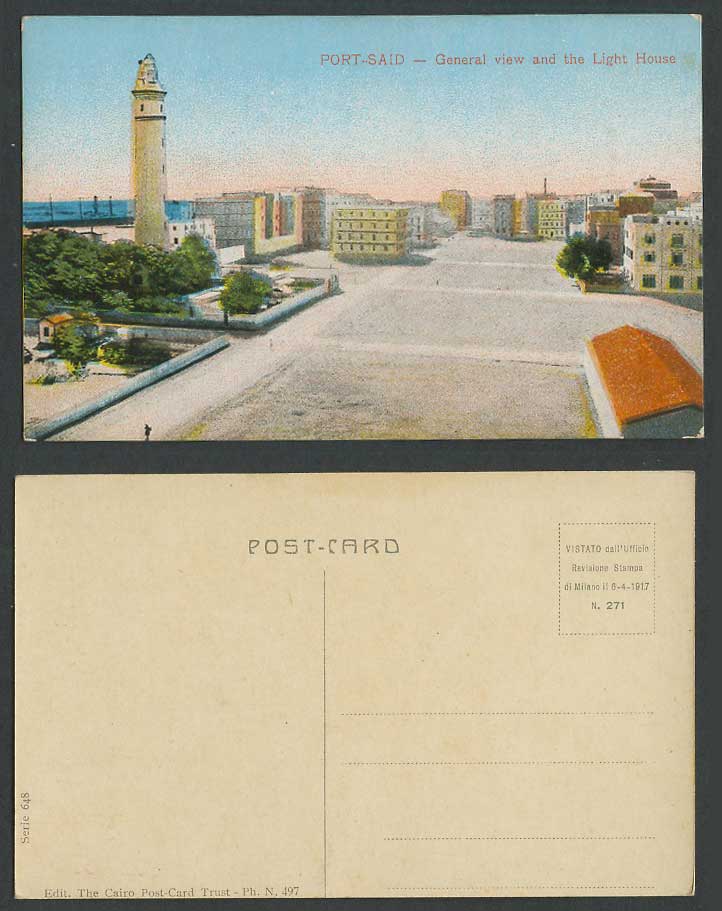 Egypt Old Colour Postcard Port Said, General View and The Light House Lighthouse
