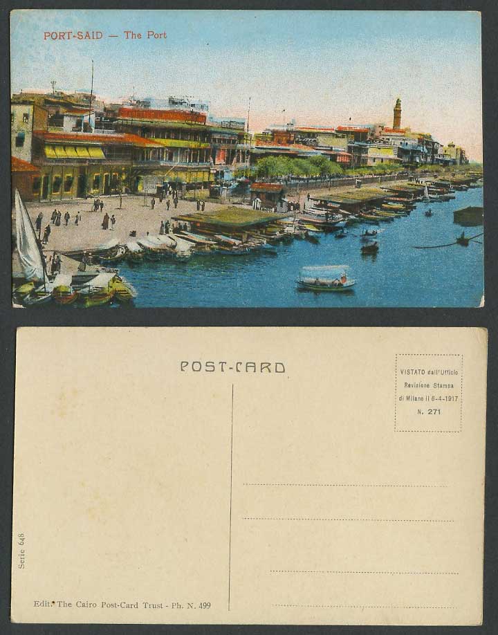 Egypt Old Colour Postcard Port Said The Port Harbour Boats Quay Cigarette Lauren
