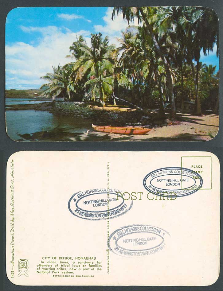Hawaii Honaunau City of Refuge Palm Trees Hawaiian Boats Canoes USA Old Postcard