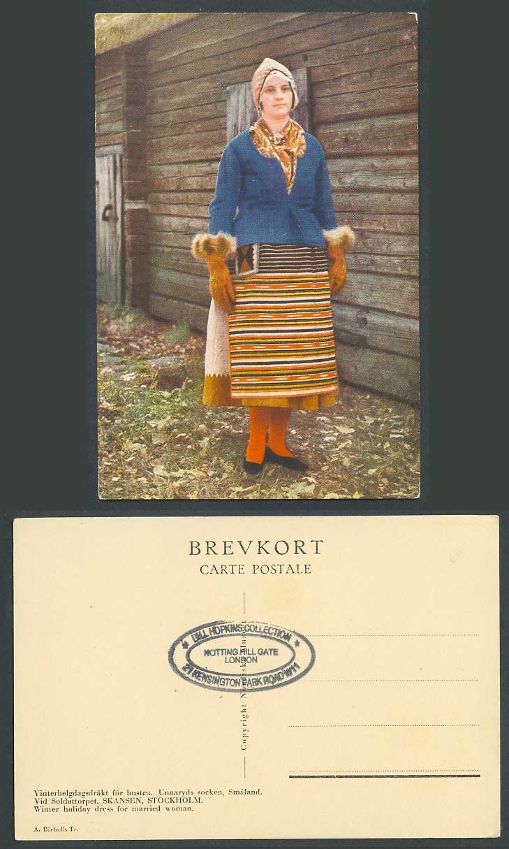 Sweden Old Colour Postcard Winter Holiday Dress for Married Woman Smaland Gloves