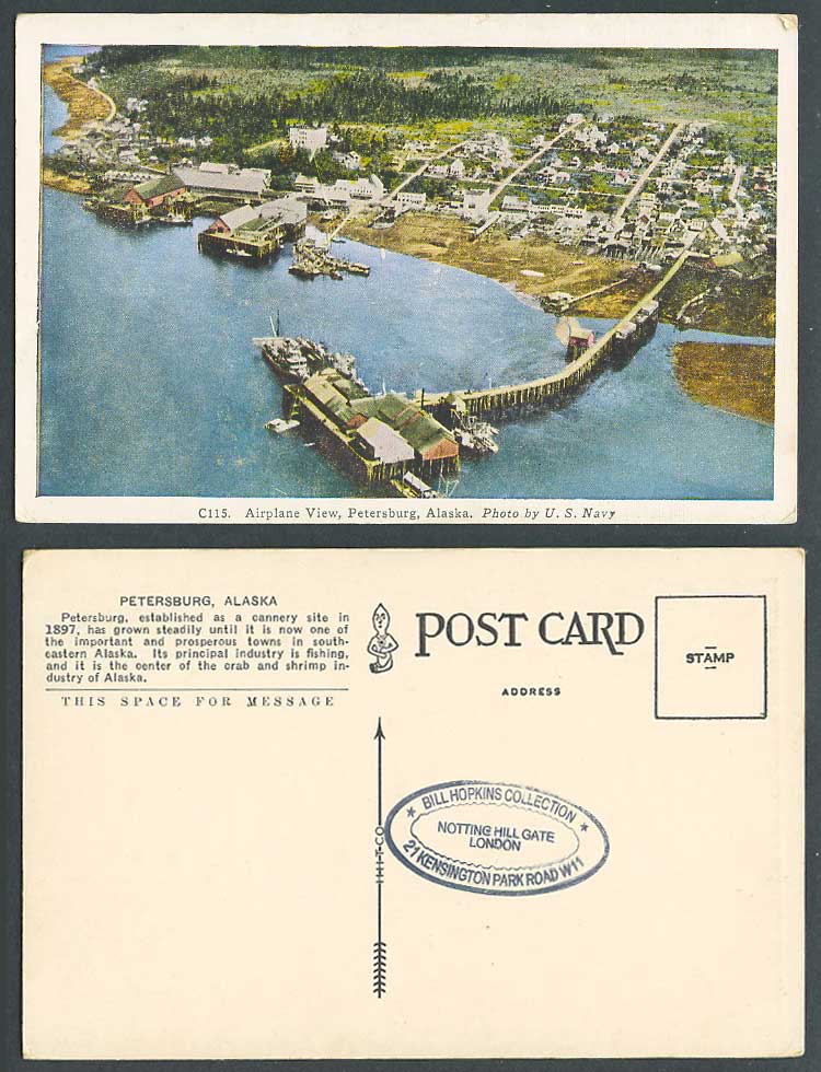 USA Alaska Old Postcard Petersburg Aerial View Breakwater Jetty Harbour US Navy