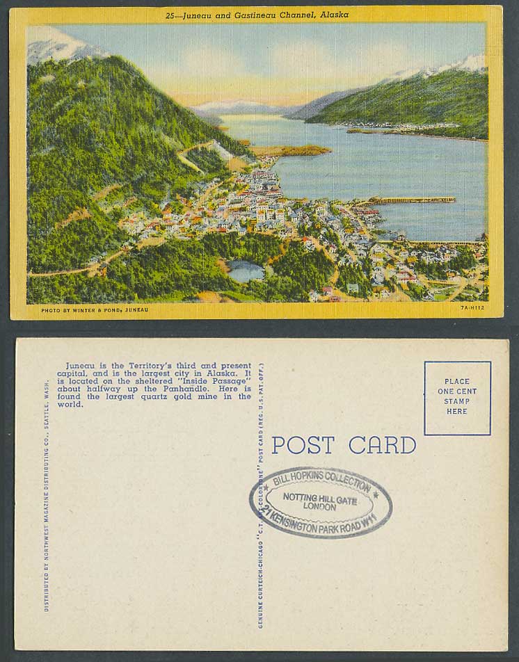 USA Alaska Old Postcard Juneau and Gastineau Channel Inside Passage up Panhandle