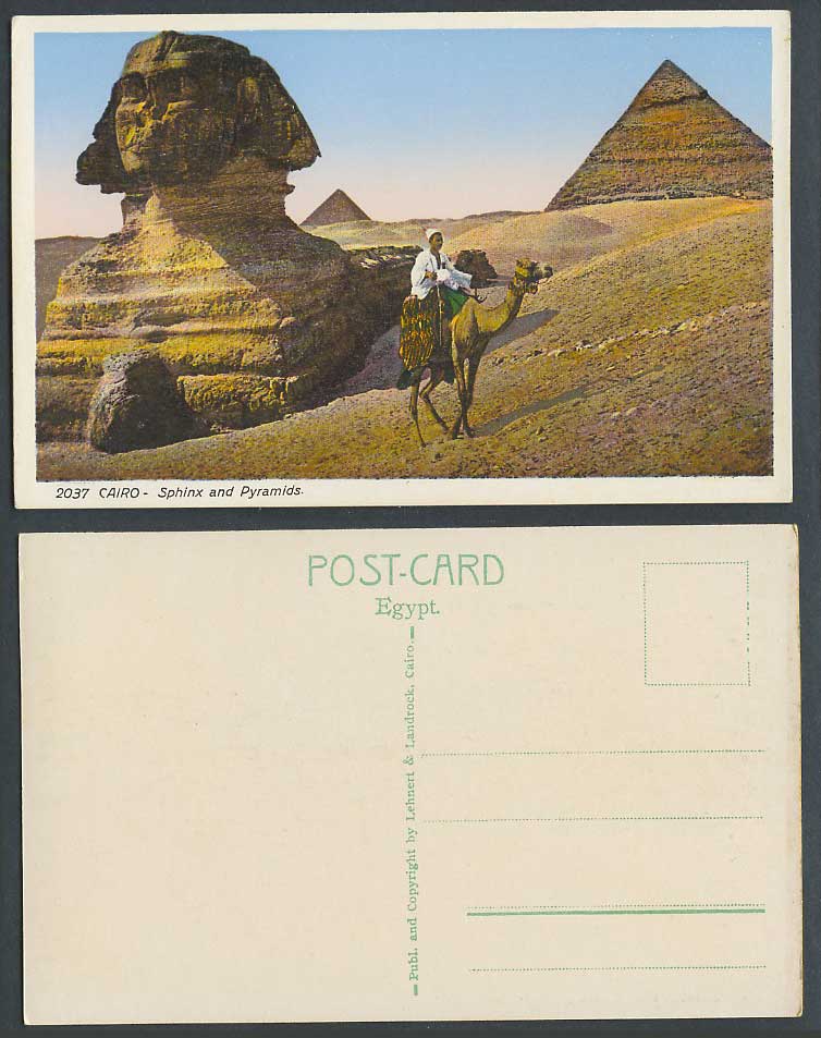 Egypt Old Color Postcard Cairo Sphinx and Pyramids Camel Rider Sand Dunes Desert