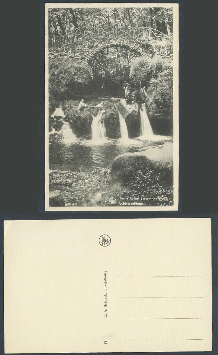 Luxembourg Old Postcard Schiessentuempel, Water Falls Bridge Rocks Petite Suisse