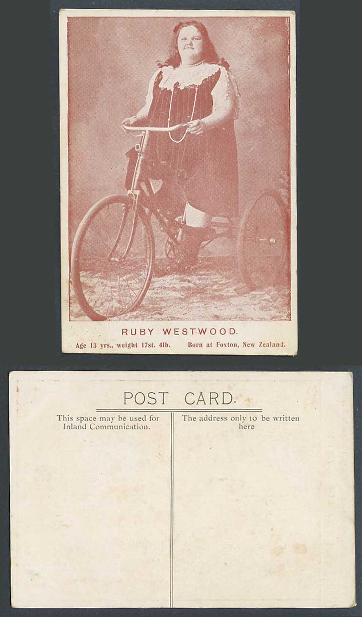 New Zealand Old Postcard Ruby Westwood 13 yrs Tricycle Fitzgerald Brother Circus