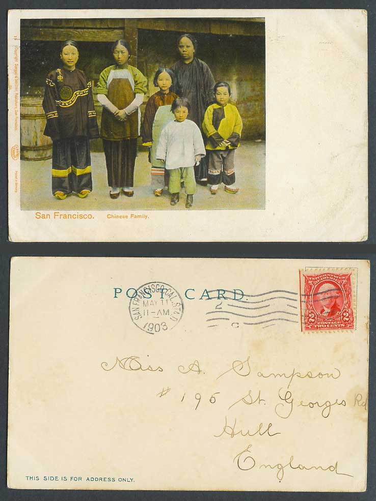 Chinese Family Women Girls Children San Francisco USA 1903 2s Old UB Postcard