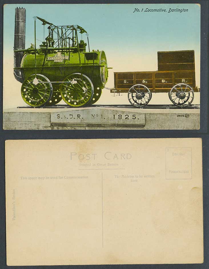 Train Railway No. 1 Locomotive Darlington S.&D.R. 1825 Engine Old Color Postcard