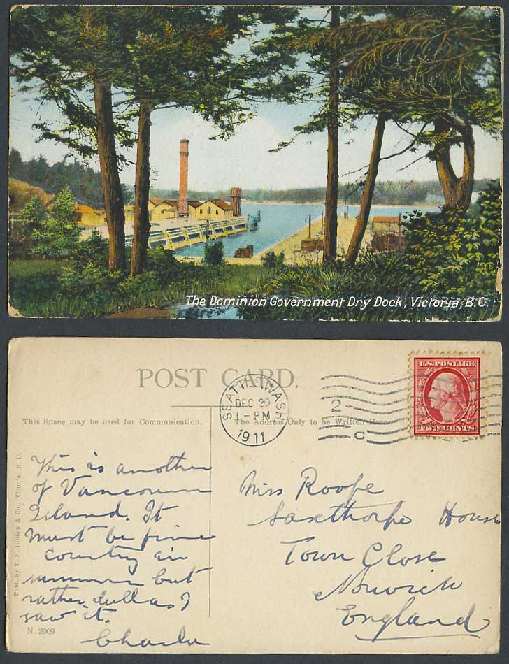 Canada 1911 Old Colour Postcard The Dominion Government Dry Dock, Victoria B.C.
