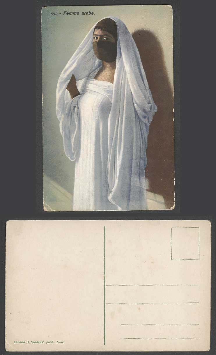 Tunisia Old Colour Postcard Veiled Arab Woman Lady Girl Femme Arabe Costumes 688