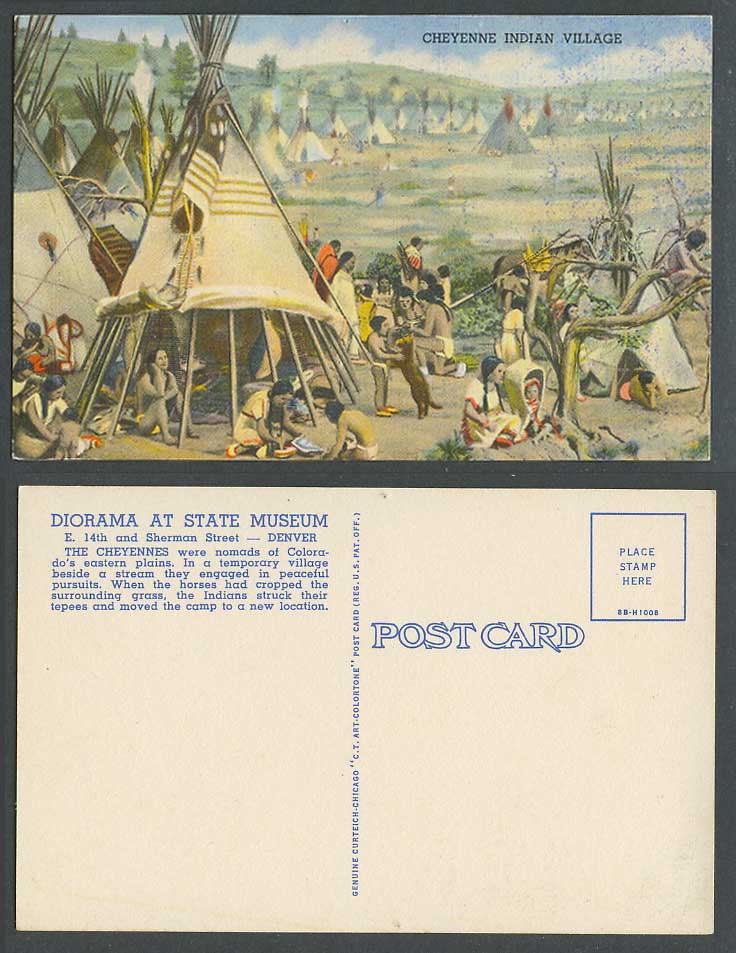 The Cheyenne Indian Village American Red Indian Camp Tepees Diorama Old Postcard