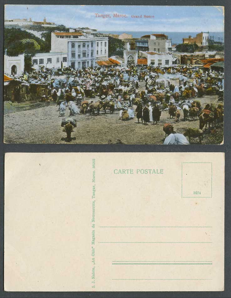 Morocco Old Colour Postcard Tangier Tanger Socco Grand Cattle Donkey Market Gate