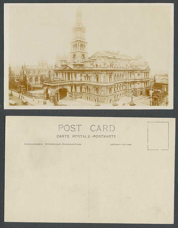 Australia Old Real Photo Postcard Sydney Town Hall, Clock Tower NSW Street Scene