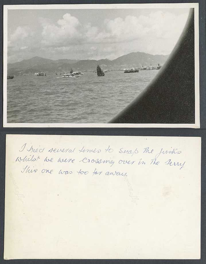 Hong Kong China Old Real Photo Card Harbour Chinese Junks Ferries Boats Panorama