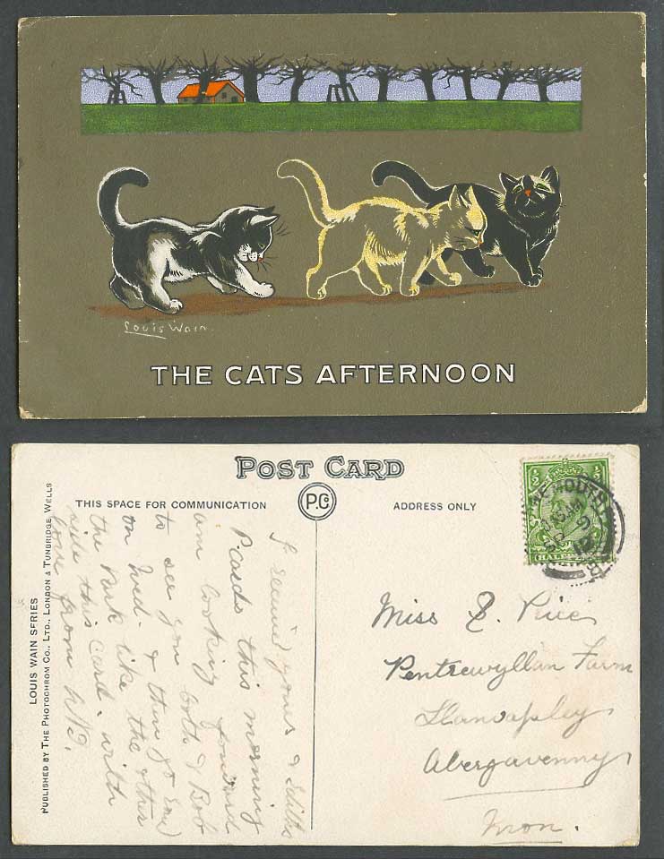 Louis Wain Artist Signed Cat The Cats Afternoon 1912 Old Postcard Kittens Kitten