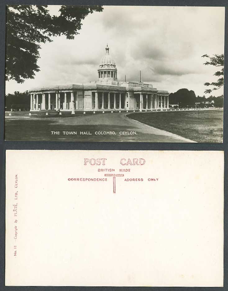 Ceylon Old Real Photo Postcard The Town Hall Building, Colombo, Plate Ltd No. 11