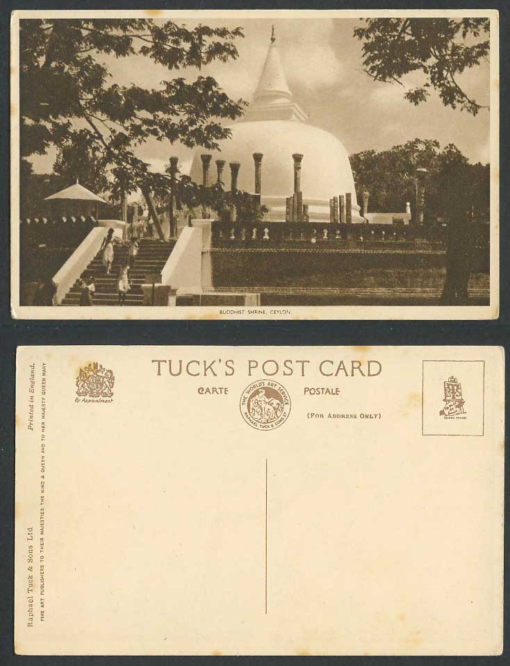 Ceylon Old Tuck's Postcard Buddhist Shrine Temple Steps Treess Bandstand Pillars