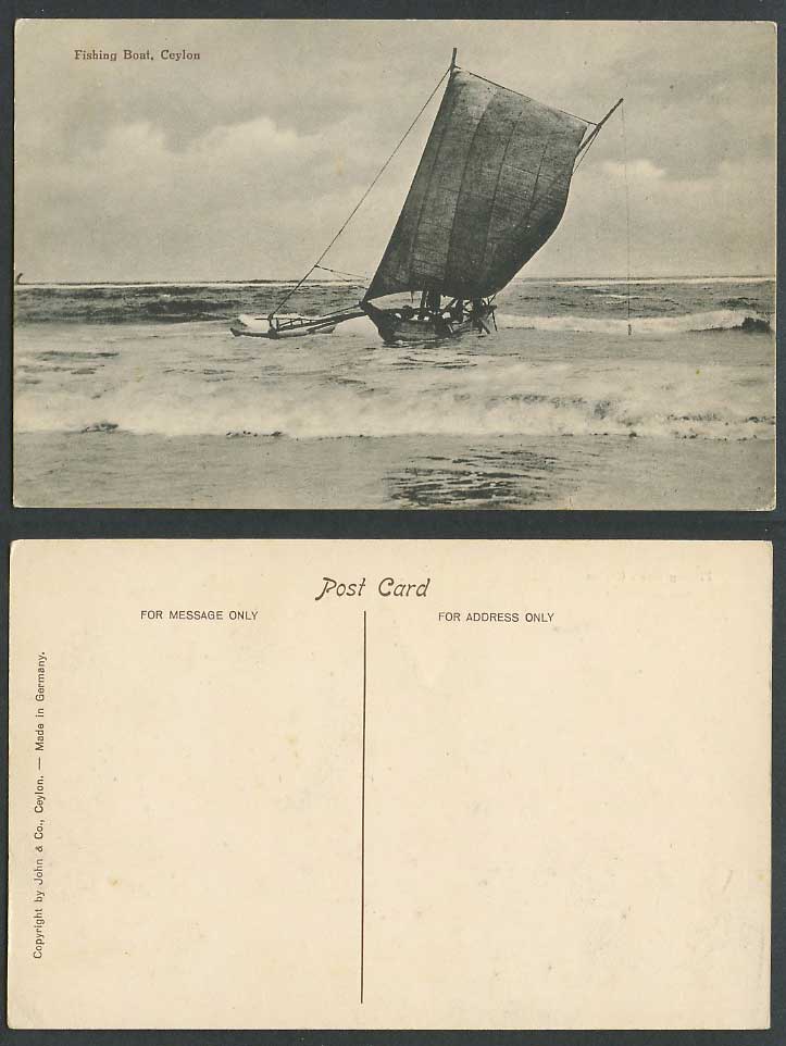 Ceylon Old Postcard Fishing Boat Native Sailing Vessel Fishery Shipping John &Co