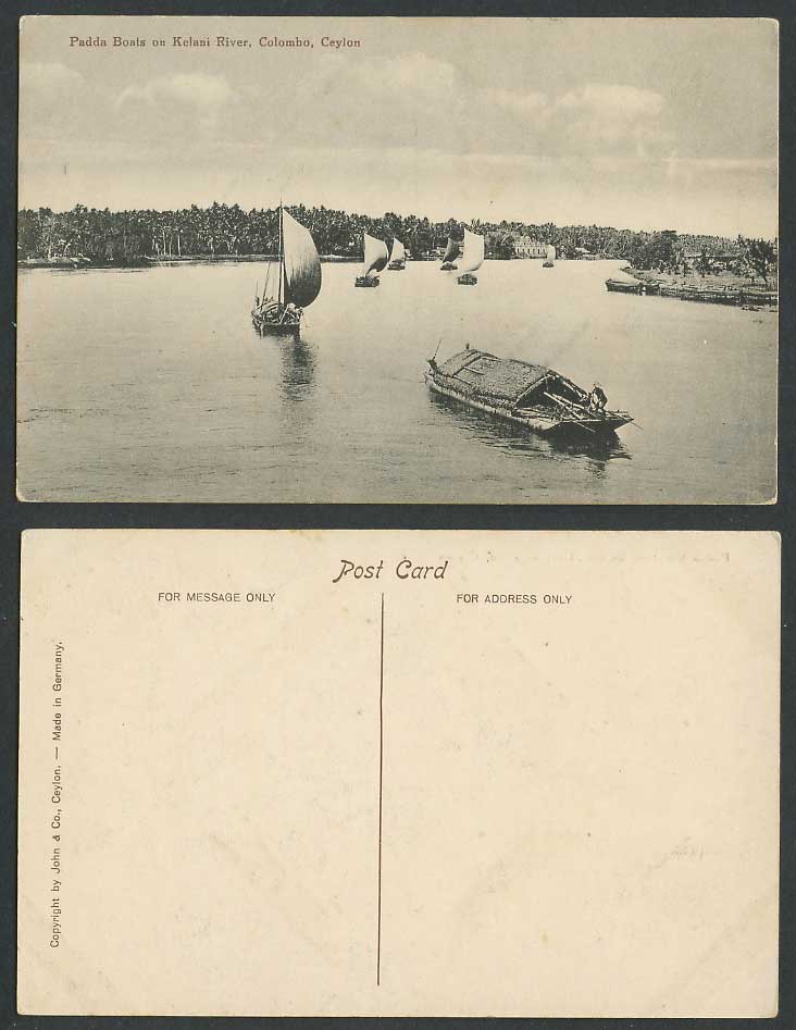 Ceylon Old Postcard Padda Boats, Kelani River Scene Colombo, Sampan Sailing Boat