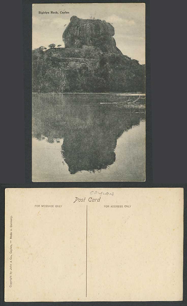 Ceylon Old Postcard Sigiriya Rock in Lake Reflection, Lion's Rock Fortress Ruins