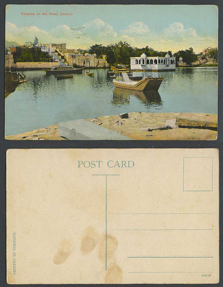 India Old Colour Postcard Temples on the River, Udaipur, Temple Boats Panorama