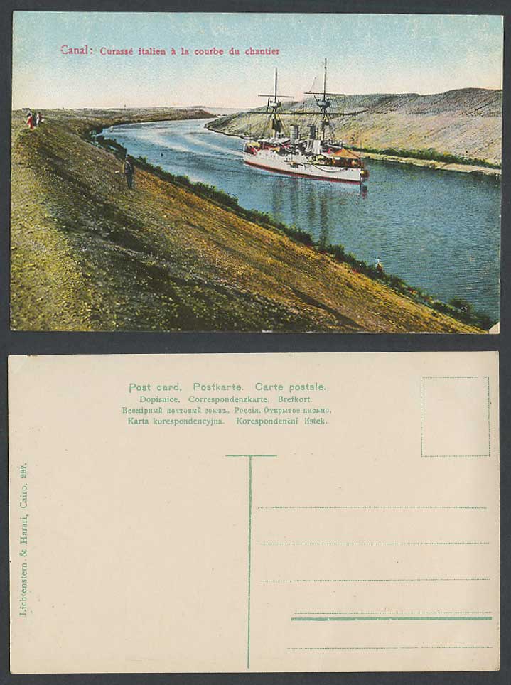 Egypt Old Postcard Italian Battleship Curasse italien Courbe Chantier Canal Suez